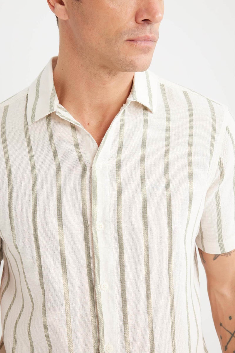 DeFacto Beige Man Regular Fit Polo Neck Striped Summer Shirt Casual - Image 5